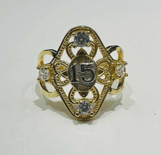 10K GOLD QUINCEANERA RING WITH CZ STONES -SIZE: 6.2  WEIGHT: 2.7gm