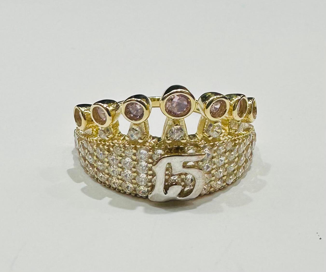 10K GOLD QUINCEANERA RING WITH CZ STONES -SIZE: 7.2 WEIGHT: 2.9gm