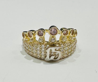 10K GOLD QUINCEANERA RING WITH CZ STONES -SIZE: 7.2 WEIGHT: 2.9gm