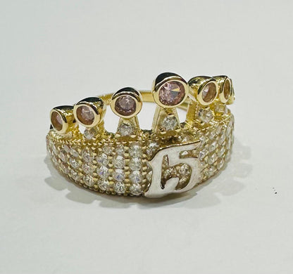 10K GOLD QUINCEANERA RING WITH CZ STONES -SIZE: 7.2 WEIGHT: 2.9gm