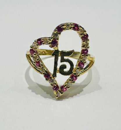 10K GOLD QUINCEANERA RING WITH CZ STONES -SIZE: 7.0 WEIGHT: 2.0gm