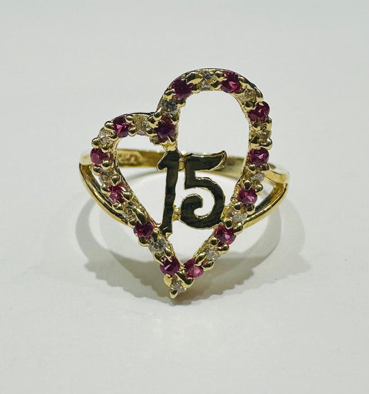 10K GOLD QUINCEANERA RING WITH CZ STONES -SIZE: 7.0 WEIGHT: 2.0gm