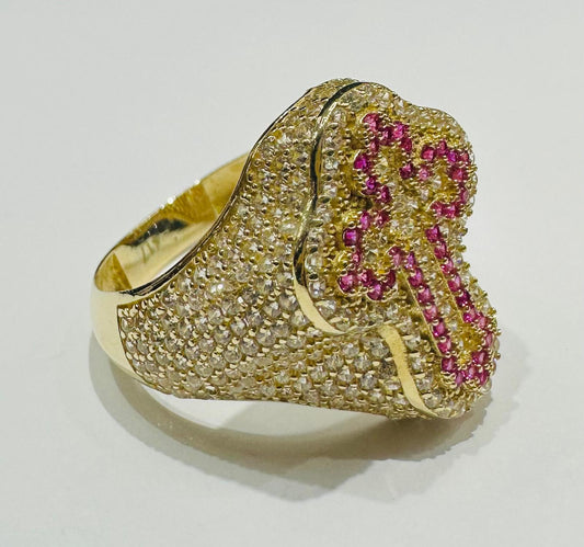 10K GOLD CZ STONES CROSS RING -SIZE: 12.0 WEIGHT: 5.7gm