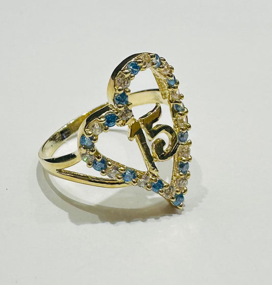 10K GOLD QUINCEANERA RING WITH CZ STONES -SIZE: 7.0 WEIGHT: 2.0gm