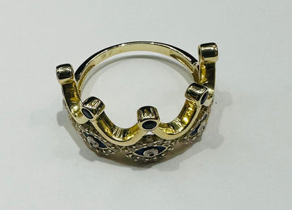 10K GOLD CZ STONES EVIL EYE CROWN RING -SIZE: 8.0 WEIGHT: 3.4gm