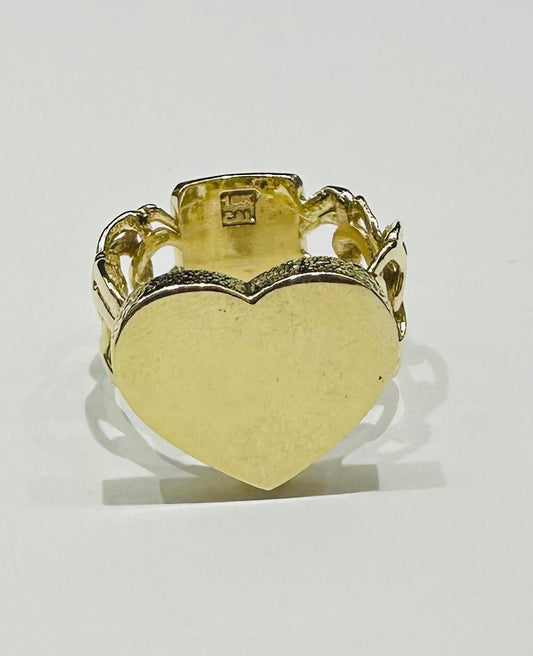 10K GOLD HEART CHINO LINK RING -SIZE: 7.0 WEIGHT: 6.7gm