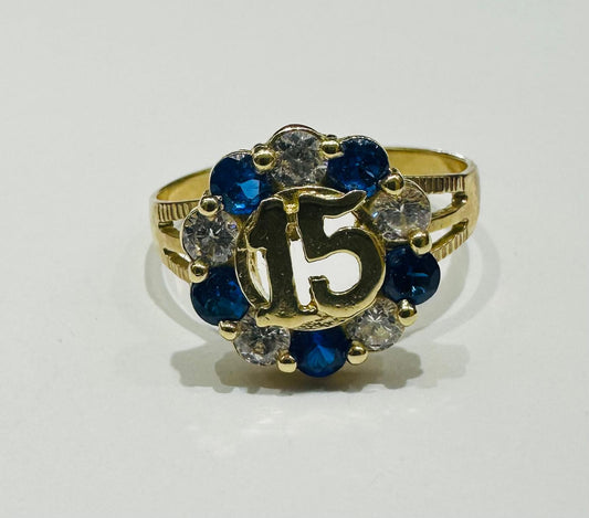 10K GOLD QUINCEANERA RING WITH CZ STONES -SIZE: 8.0 WEIGHT: 2.8gm
