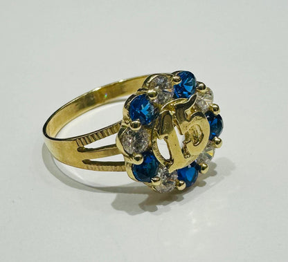 10K GOLD QUINCEANERA RING WITH CZ STONES -SIZE: 8.0 WEIGHT: 2.8gm