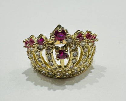 10K GOLD CROWN WITH CZ STONES RING -SIZE: 7.0  WEIGHT: 3.2gm