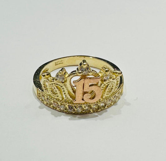 10K GOLD QUINCEANERA RING WITH CZ STONES -SIZE: 7.0 WEIGHT: 2.8gm