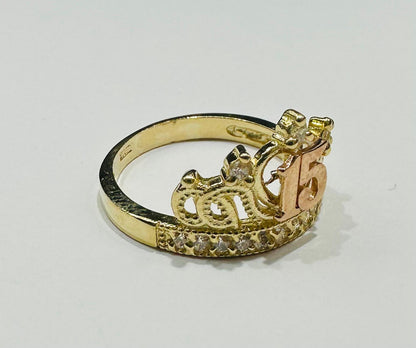 10K GOLD QUINCEANERA RING WITH CZ STONES -SIZE: 7.0 WEIGHT: 2.8gm