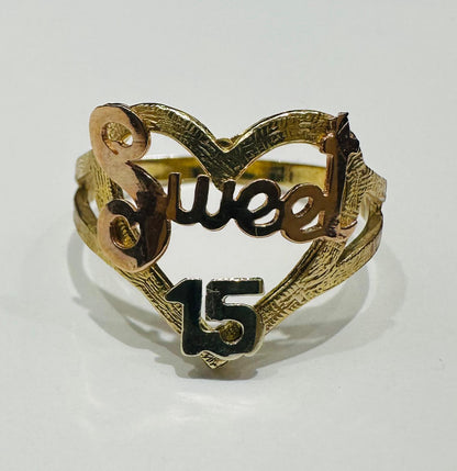 10K GOLD TWO TONED QUINCEANERA RING -SIZE: 7.8 WEIGHT: 2.1gm