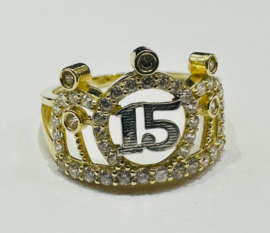 10K GOLD QUINCEANERA RING WITH CZ STONES -SIZE: 7.0 WEIGHT: 2.1gm