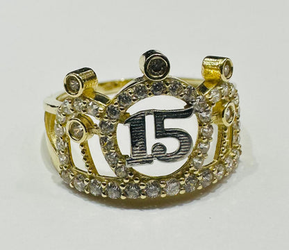 10K GOLD QUINCEANERA RING WITH CZ STONES -SIZE: 6.8 WEIGHT: 3.5gm