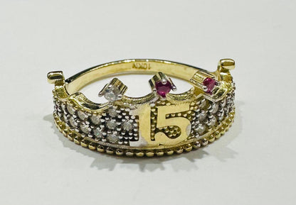 10K GOLD QUINCEANERA RING WITH CZ STONES -SIZE: 7.4 WEIGHT: 2.6gm