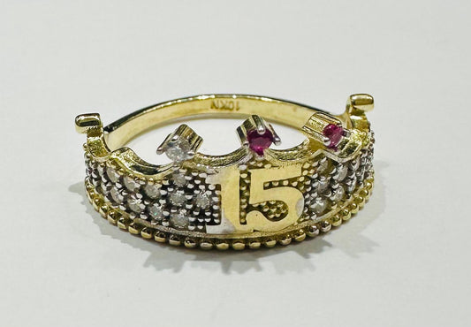 10K GOLD QUINCEANERA RING WITH CZ STONES -SIZE: 7.4 WEIGHT: 2.6gm