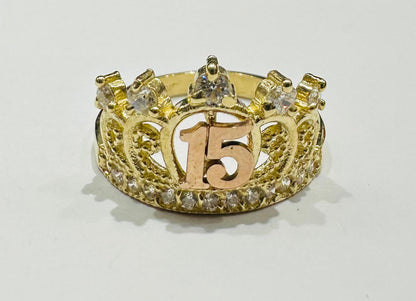 10K GOLD QUINCEANERA RING WITH CZ STONES -SIZE: 7.2 WEIGHT: 2.9gm