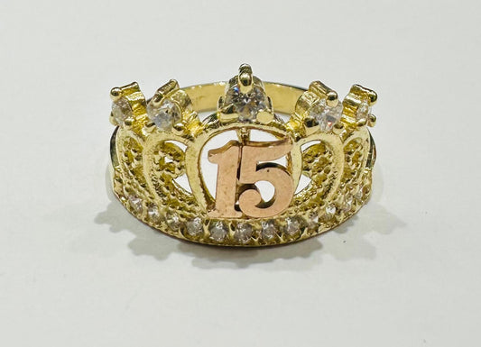10K GOLD QUINCEANERA RING WITH CZ STONES -SIZE: 7.2 WEIGHT: 2.9gm