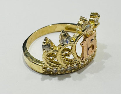 10K GOLD QUINCEANERA RING WITH CZ STONES -SIZE: 7.2 WEIGHT: 2.9gm