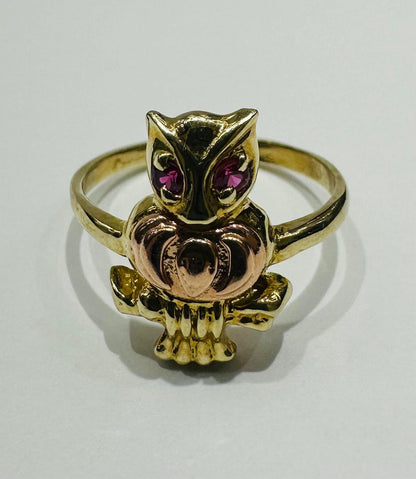 10K GOLD OWL CZ STONES RING -SIZE: 7.0  WEIGHT: 2.6gm