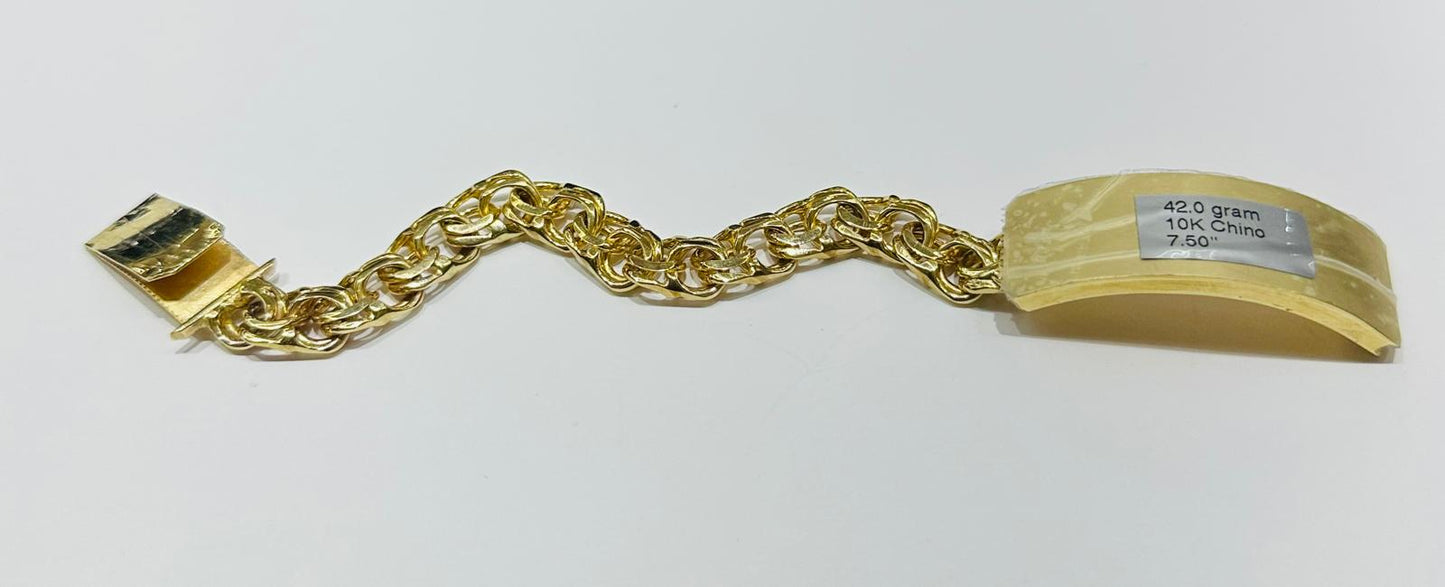 10K GOLD CHINO LINK BRACELET, 7.50" , 10.27mm- WEIGHT 42.0gm