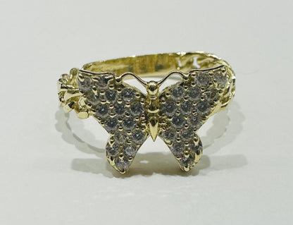 10K GOLD BUTTERFLY RING WITH CZ STONES -SIZE: 8.0 WEIGHT: 3.2gm