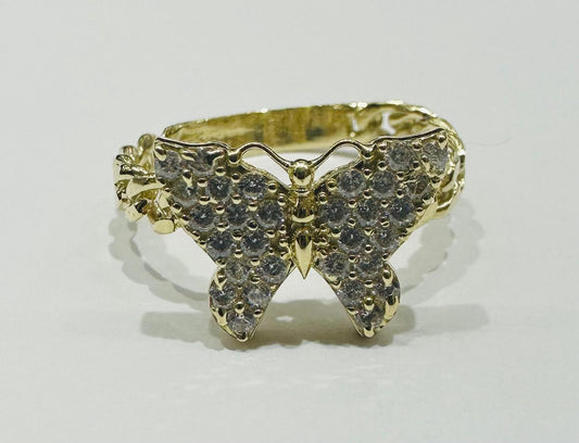 10K GOLD BUTTERFLY RING WITH CZ STONES -SIZE: 8.0 WEIGHT: 3.2gm