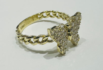 10K GOLD BUTTERFLY RING WITH CZ STONES -SIZE: 8.0 WEIGHT: 3.2gm