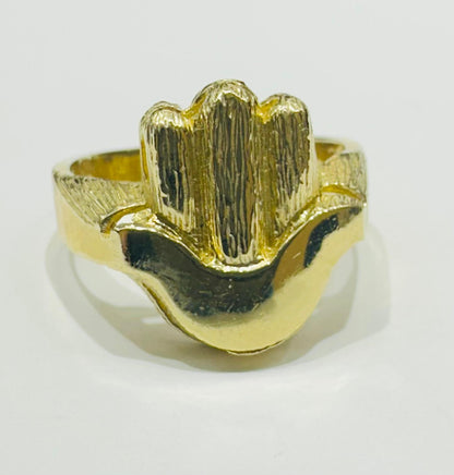 10K GOLD HAMSA HAND RING -SIZE: 7.8 WEIGHT: 4.5gm