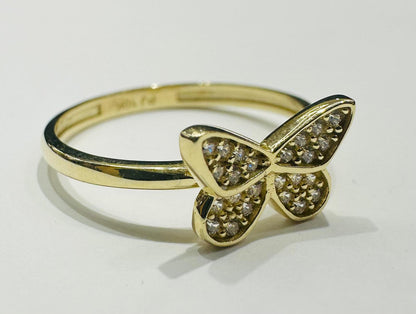 10K GOLD BUTTERFLY RING WITH CZ STONES -SIZE: 8.2 WEIGHT: 1.7gm
