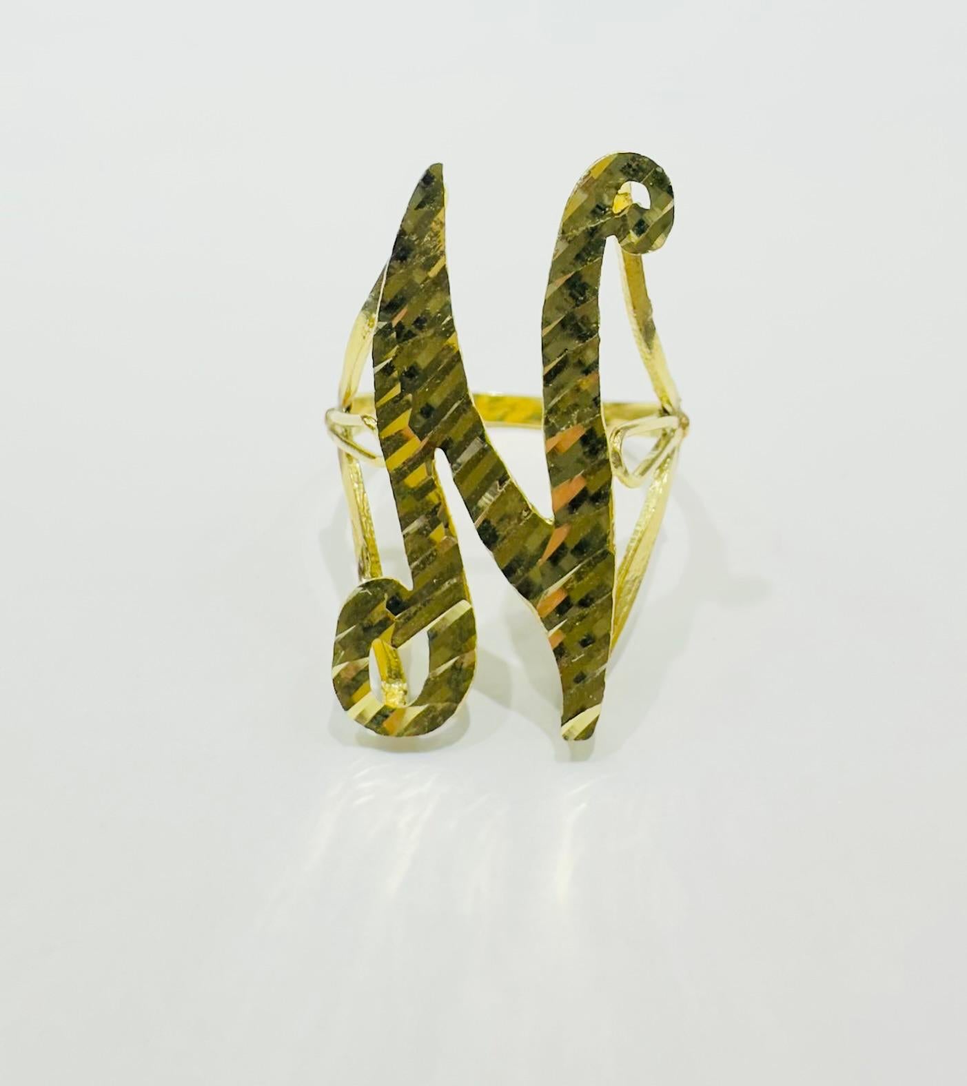 10K GOLD INITIAL LETTER "N" RING -WEIGHT: 3.4gm