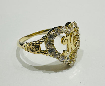 10K GOLD INITIAL LETTER "H" RING WITH A HEART -WEIGHT: 2.2gm
