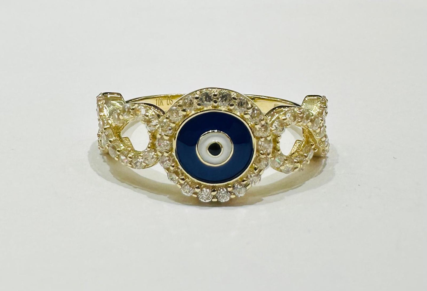 10K GOLD EVIL EYE RING WITH CZ STONES -WEIGHT: 2.5gm