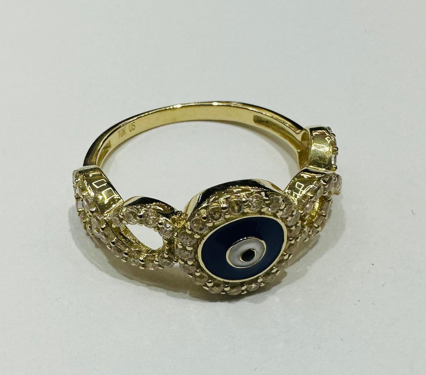 10K GOLD EVIL EYE RING WITH CZ STONES -WEIGHT: 2.5gm
