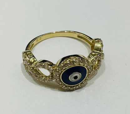 10K GOLD EVIL EYE RING WITH CZ STONES -WEIGHT: 2.5gm