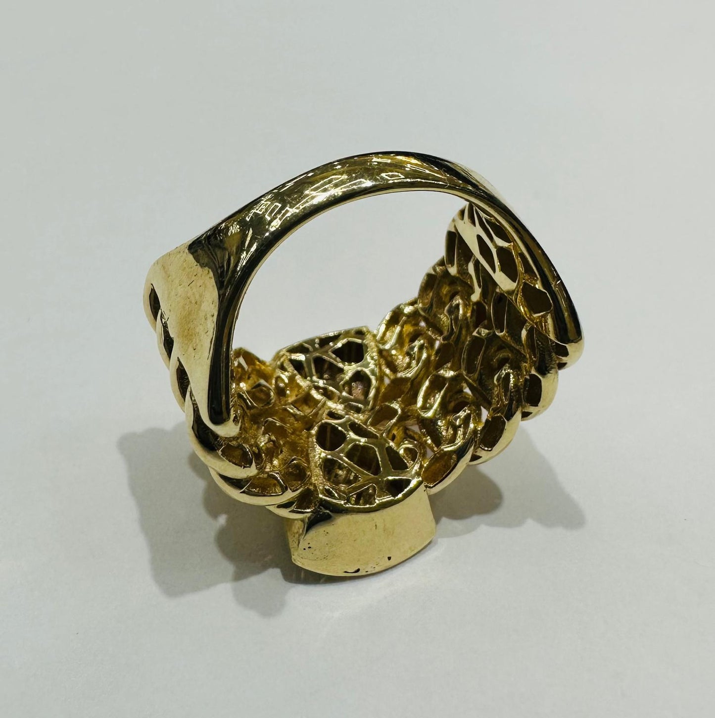 10K GOLD CUBAN LINK RING WITH CZ STONES -WEIGHT: 6.3gm