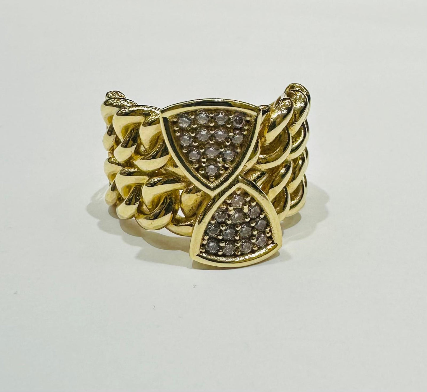 10K GOLD CUBAN LINK RING WITH CZ STONES -WEIGHT: 6.3gm