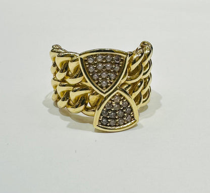 10K GOLD CUBAN LINK RING WITH CZ STONES -WEIGHT: 6.3gm