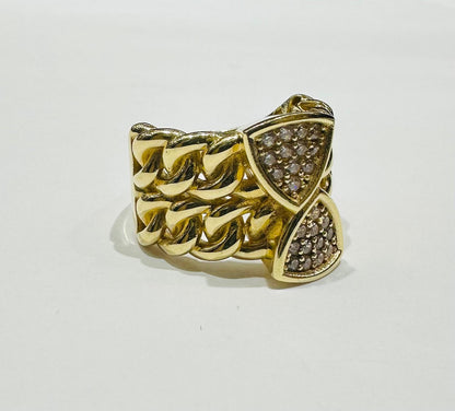 10K GOLD CUBAN LINK RING WITH CZ STONES -WEIGHT: 6.3gm