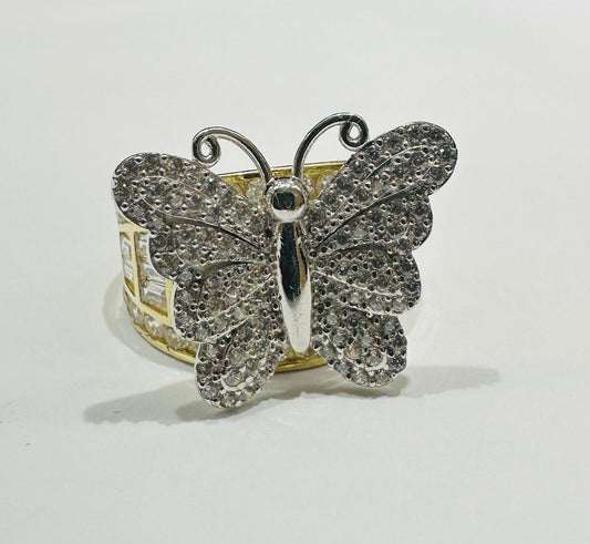 10K GOLD BUTTERFLY RING WITH CZ STONES -WEIGHT: 5.5gm