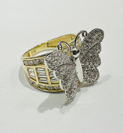 10K GOLD BUTTERFLY RING WITH CZ STONES -WEIGHT: 5.5gm