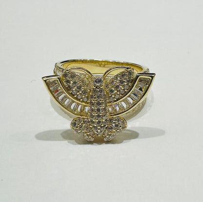 10K GOLD BUTTERFLY RING WITH CZ STONES -WEIGHT: 7.6gm