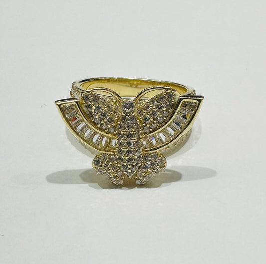 10K GOLD BUTTERFLY RING WITH CZ STONES -WEIGHT: 7.6gm