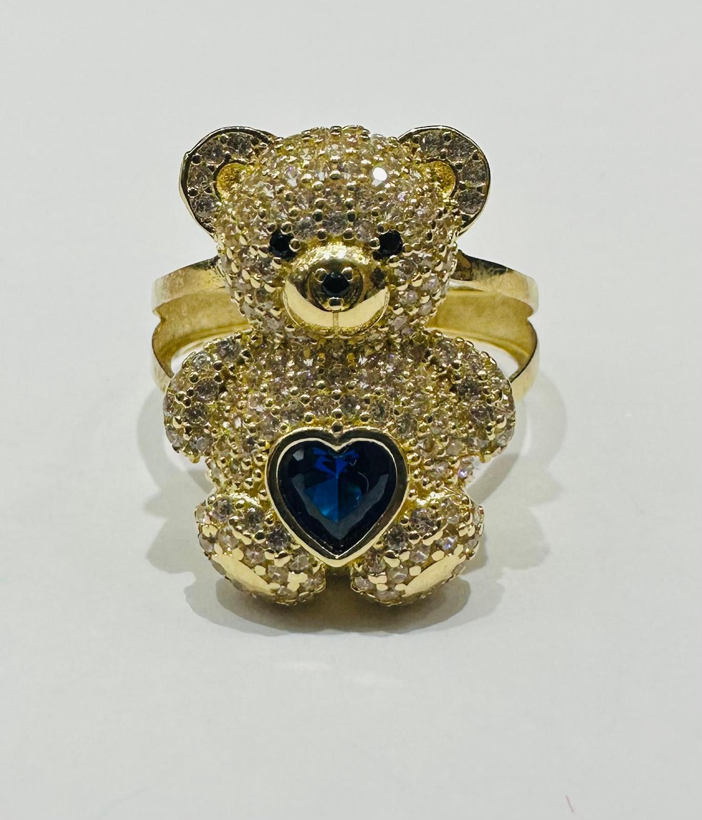 10K GOLD TEDDY BEAR RING WITH CZ STONES -WEIGHT: 4.8gm