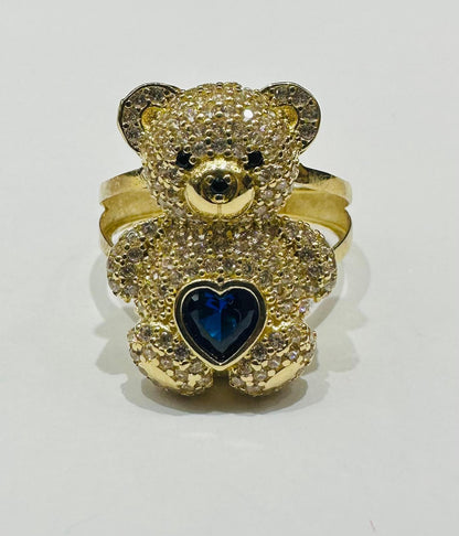 10K GOLD TEDDY BEAR RING WITH CZ STONES -WEIGHT: 4.8gm