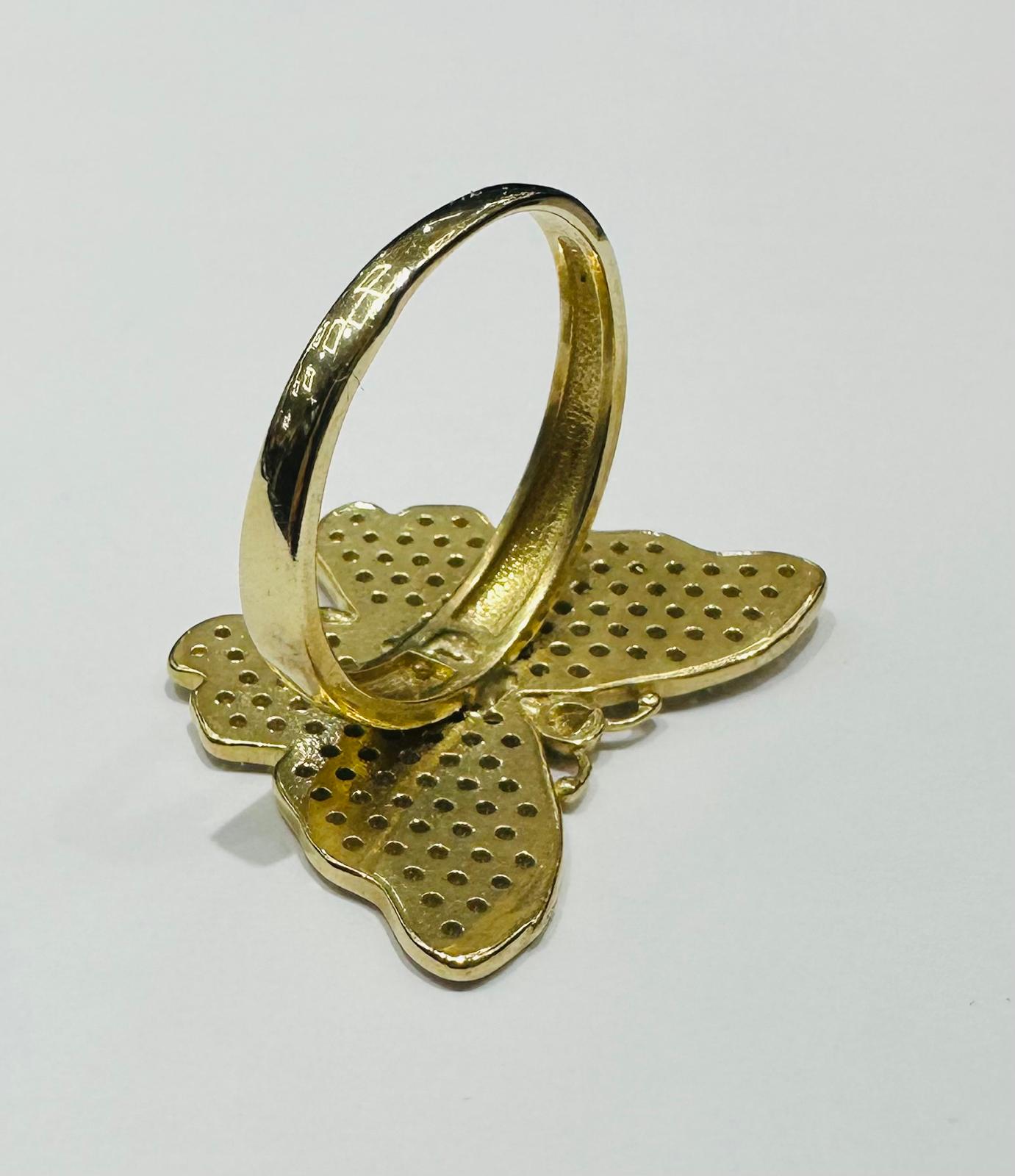 10K GOLD BUTTERFLY RING WITH CZ STONES -WEIGHT: 5.1gm