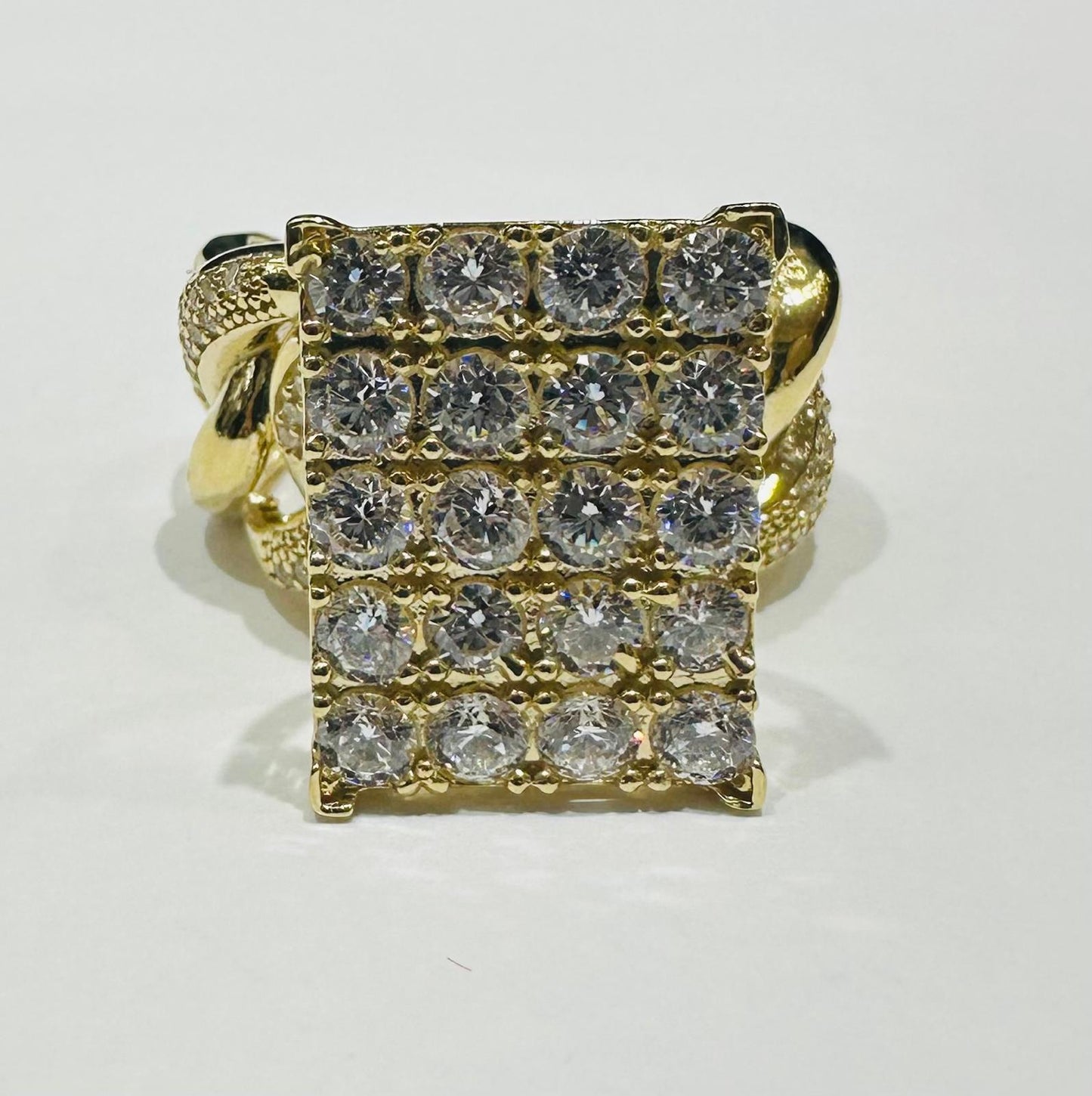 10K GOLD CHINO LINK RING WITH CZ STONES -WEIGHT: 7.8gm