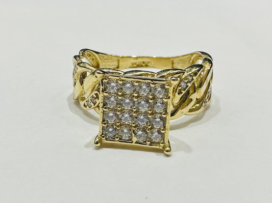 10K GOLD CHINO LINK RING WITH CZ STONES -WEIGHT: 3.3gm