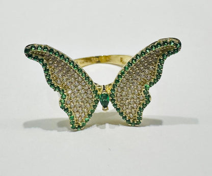 10K GOLD BUTTERFLY RING WITH CZ STONES -WEIGHT: 3.6gm