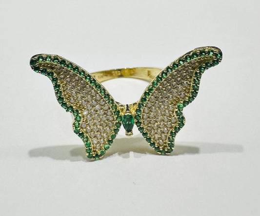 10K GOLD BUTTERFLY RING WITH CZ STONES -WEIGHT: 3.6gm